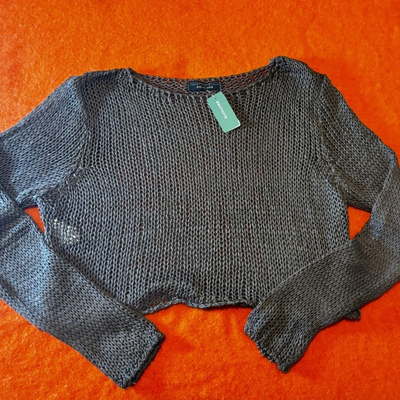 Brown ribbon mesh weave cropped sweater made in Italy NWT - Picture 3 of 7